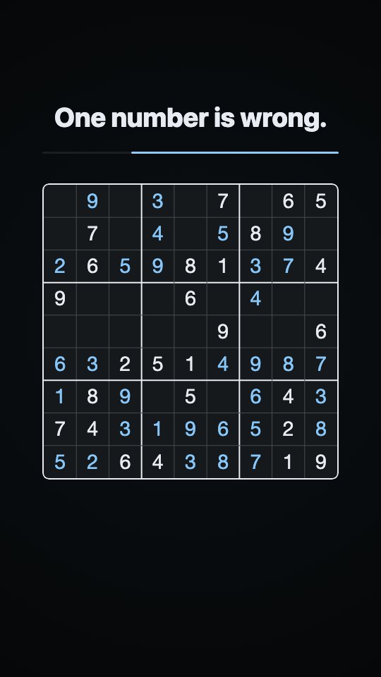 Find the mistake #1: a half-finished Sudoku board with one wrong digit