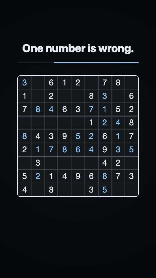 Trouvez l’erreur #4 : une grille de Sudoku à moitié remplie avec un chiffre incorrect